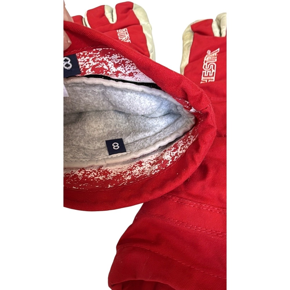 Hestra Army Leather Heli Ski Gloves Unisex Size 8 Red White Winter Snow Gorpcore - Picture 5 of 16